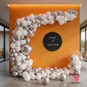 Pearl White Anniversary Arch Decor
