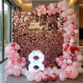 Premium Coral Pink Sequin Birthday Decor